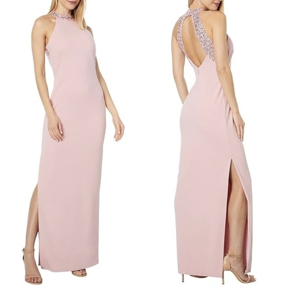 NWT Vince Camuto Halter Gown w/ Sequin Neckline & Back in Rose - Picture 1 of 9